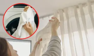 Jak prać firanki? Włóż je do pralki, a potem powieś z powrotem na karniszu.