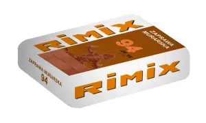 Zaprawa murarska Rimix 94, 25 kg. Budowlaniec z uśmiechem pokazuje, jak łatwo można murować z tą zaprawą.