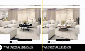 Dwa warianty aranżacji salonu, idealne do projektowania wnętrz online za darmo.