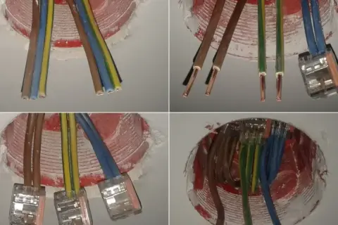 Instalacja elektryczna w trakcie prac. Widać ydy, przewody w puszkach instalacyjnych.