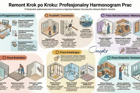 Profesjonalny remont domu krok po kroku: od projektu po sprzątanie. Planowanie, rozbiórki, budowa, instalacje, wykończenia i montaż mebli.