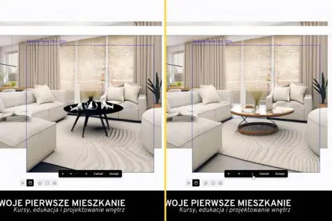 Dwa warianty aranżacji salonu, idealne do projektowania wnętrz online za darmo.