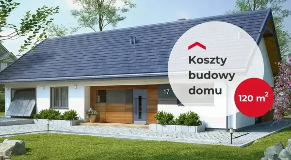 Nowoczesny dom z garażem, 120 m². Sprawdź gotowe domy cennik i koszty budowy.