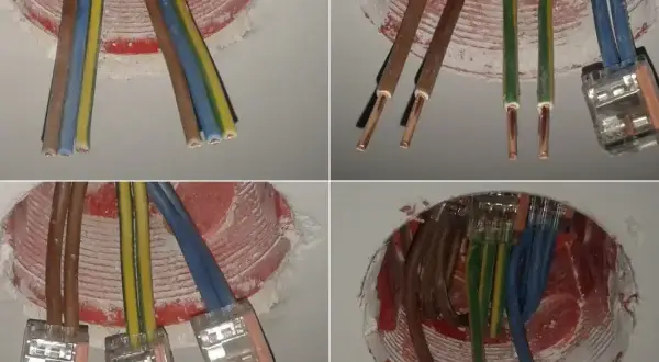 Instalacja elektryczna w trakcie prac. Widać ydy, przewody w puszkach instalacyjnych.