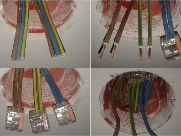 Instalacja elektryczna w trakcie prac. Widać ydy, przewody w puszkach instalacyjnych.