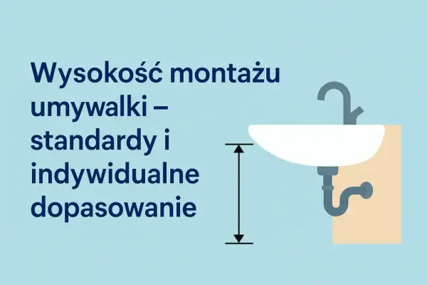 Wysokość montażu umywalki nablatowej: standardy i indywidualne dopasowanie. Ilustracja pokazuje umywalkę z baterią i odpływem, z zaznaczoną wysokością montażu.